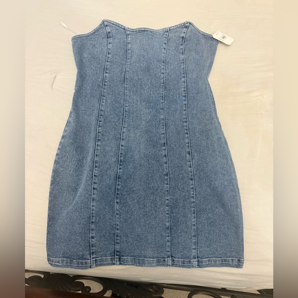 Altar'd State Classic Blue Denim Strapless Mini Dress